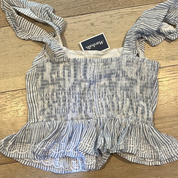 Blue White Striped Ruffled Tank - Picture 4 of 4